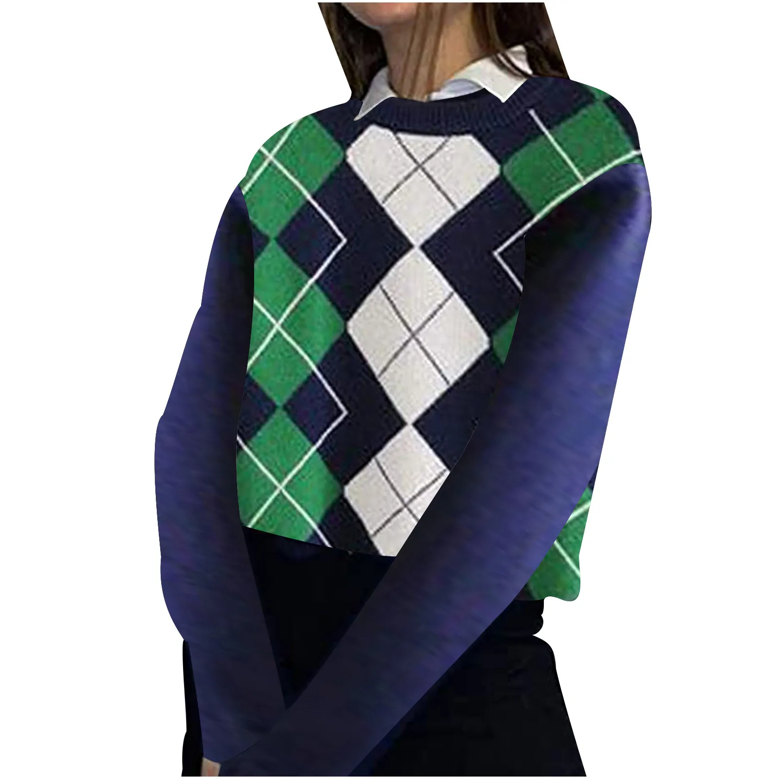 

Fashion Women's Argyle Pattern Long Sleeve England Style Sweaters Ladies Top женские свиеѬа autumn daily wear new Drop Shipping